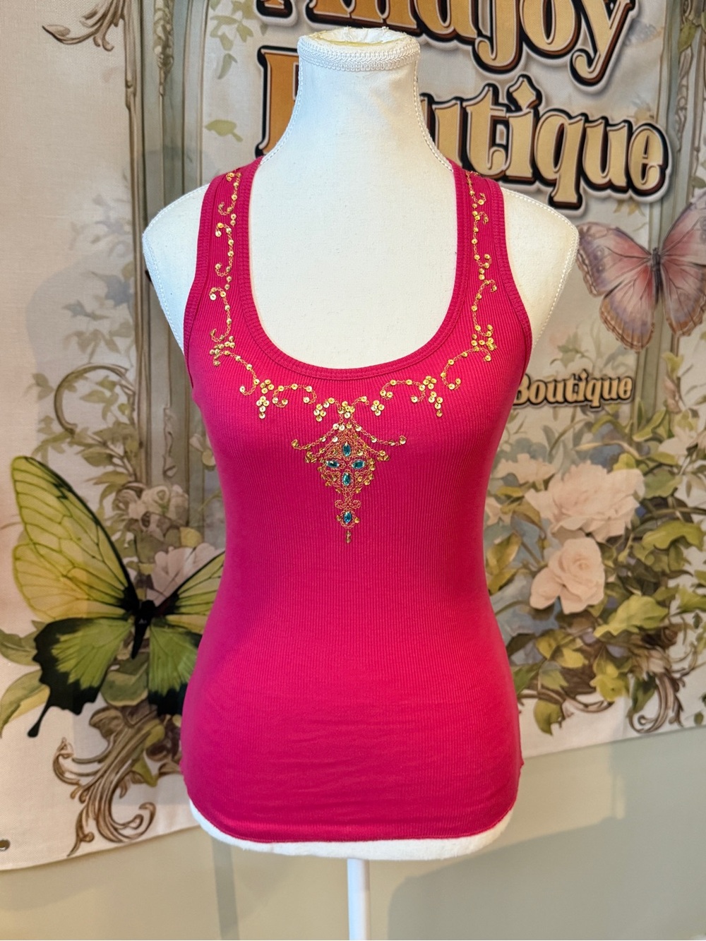 Y2K Hot Pink Embellished Scoop Neck Tank Top